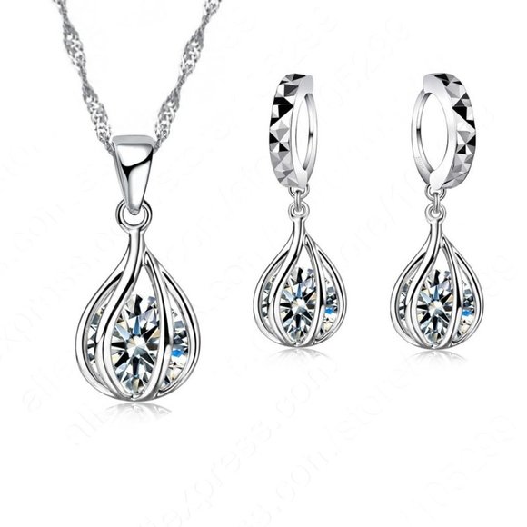 Jewelry - 💎 925 Sterling Silver Earrings With Necklace Set Bundle Drop Ball